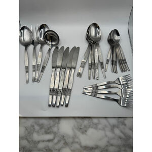 Vintage AMEFA Holland Stainless Flatware Set 27pc Mid Century Modern Atomic